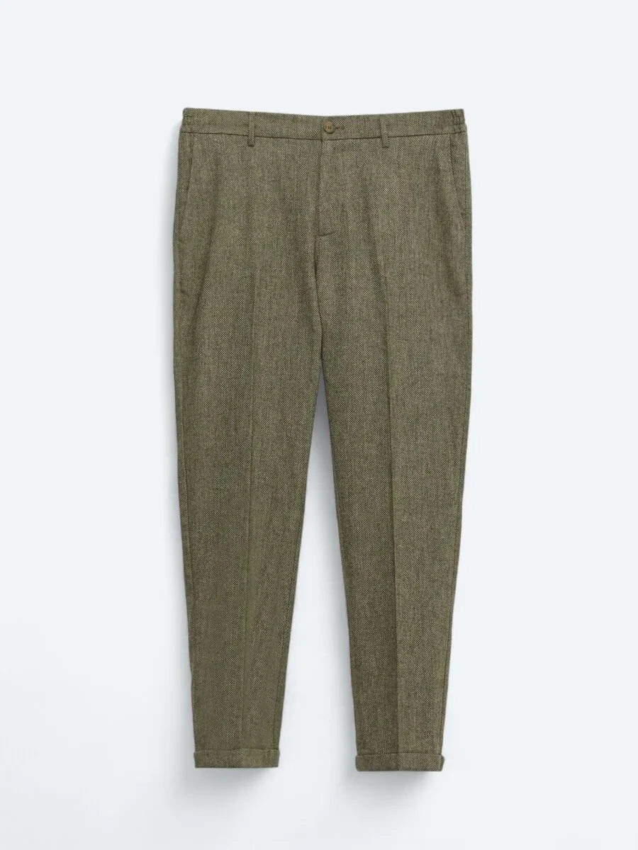 Haki Dokuma Jogging Fit Casual Yün Karışımlı Pantolon - 1