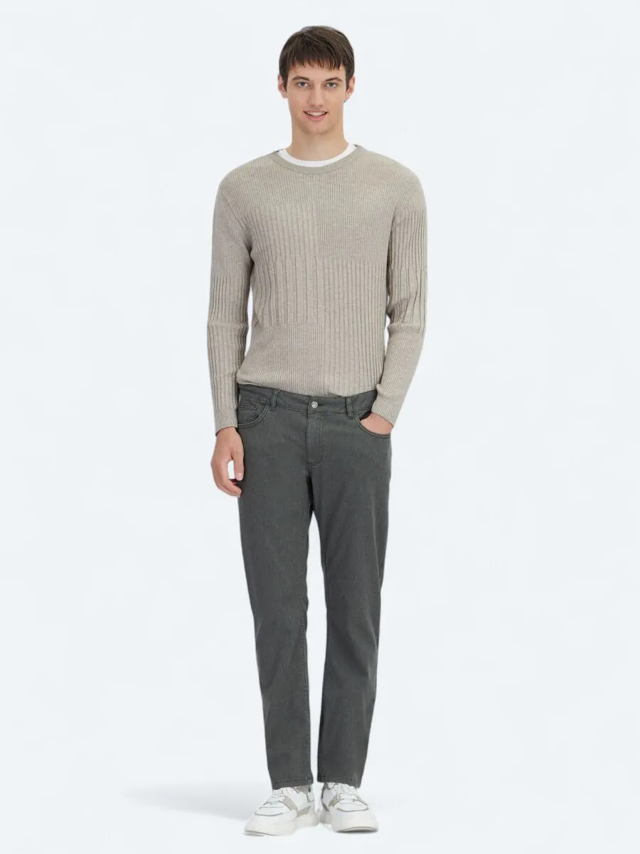 Haki Dokuma Regular Fit Casual Pamuk Karışımlı Pantolon - 1