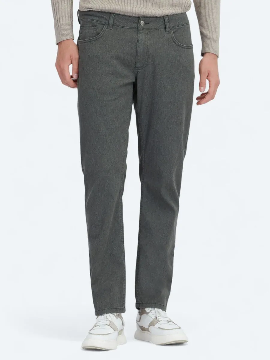 Haki Dokuma Regular Fit Casual Pamuk Karışımlı Pantolon - 2