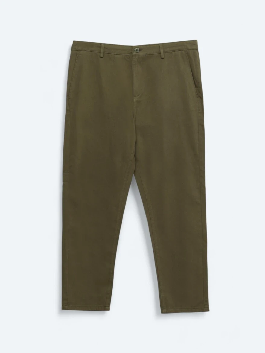 Haki Dokuma Relaxed Fit Casual Pamuk Karışımlı Pantolon 