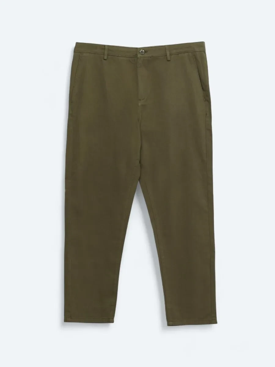Haki Dokuma Relaxed Fit Casual Pamuk Karışımlı Pantolon - 1