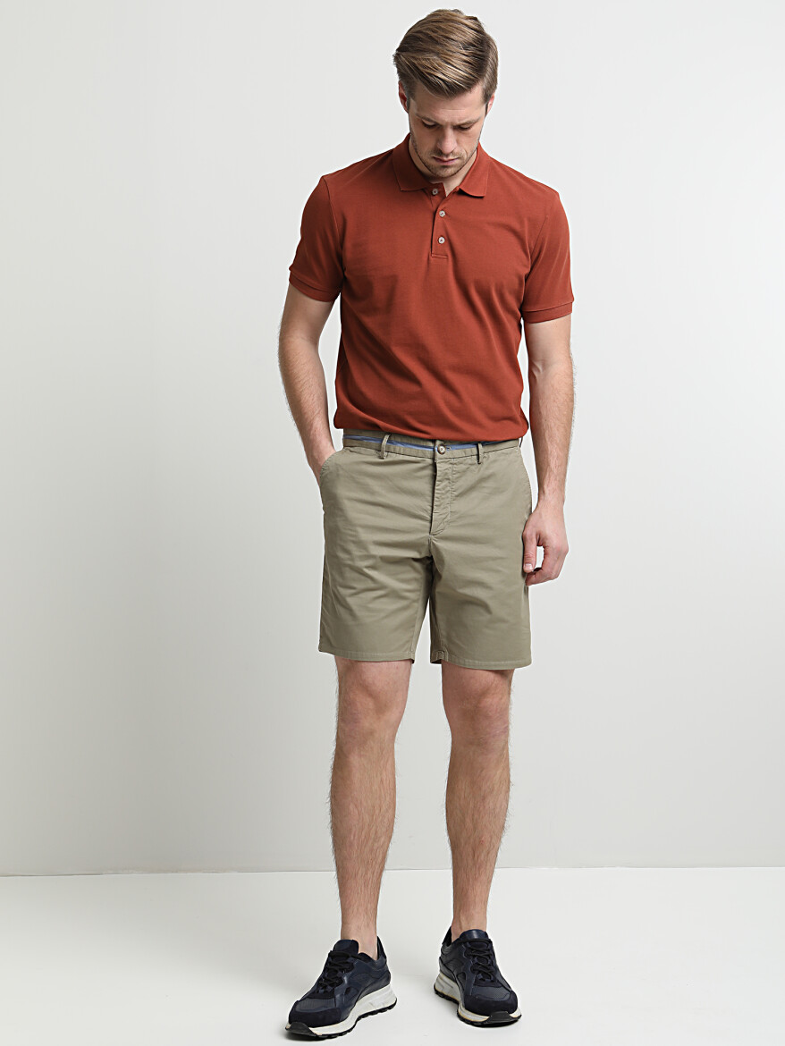 Haki Dokuma Slim Fit Casual Pamuk Karışımlı Bermuda - 1