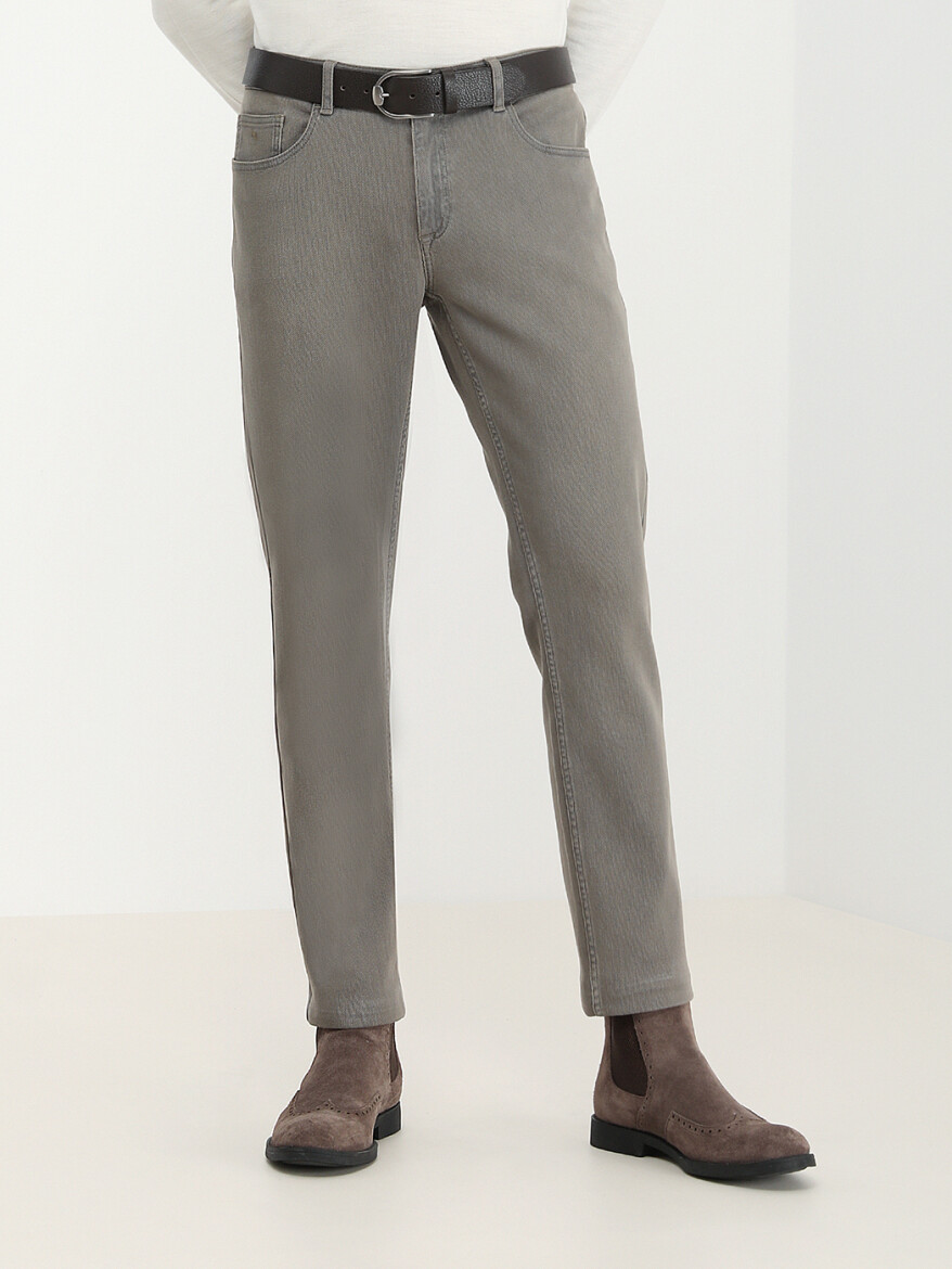 Haki Dokuma Slim Fit Casual Pamuk Karışımlı Pantolon - KİP