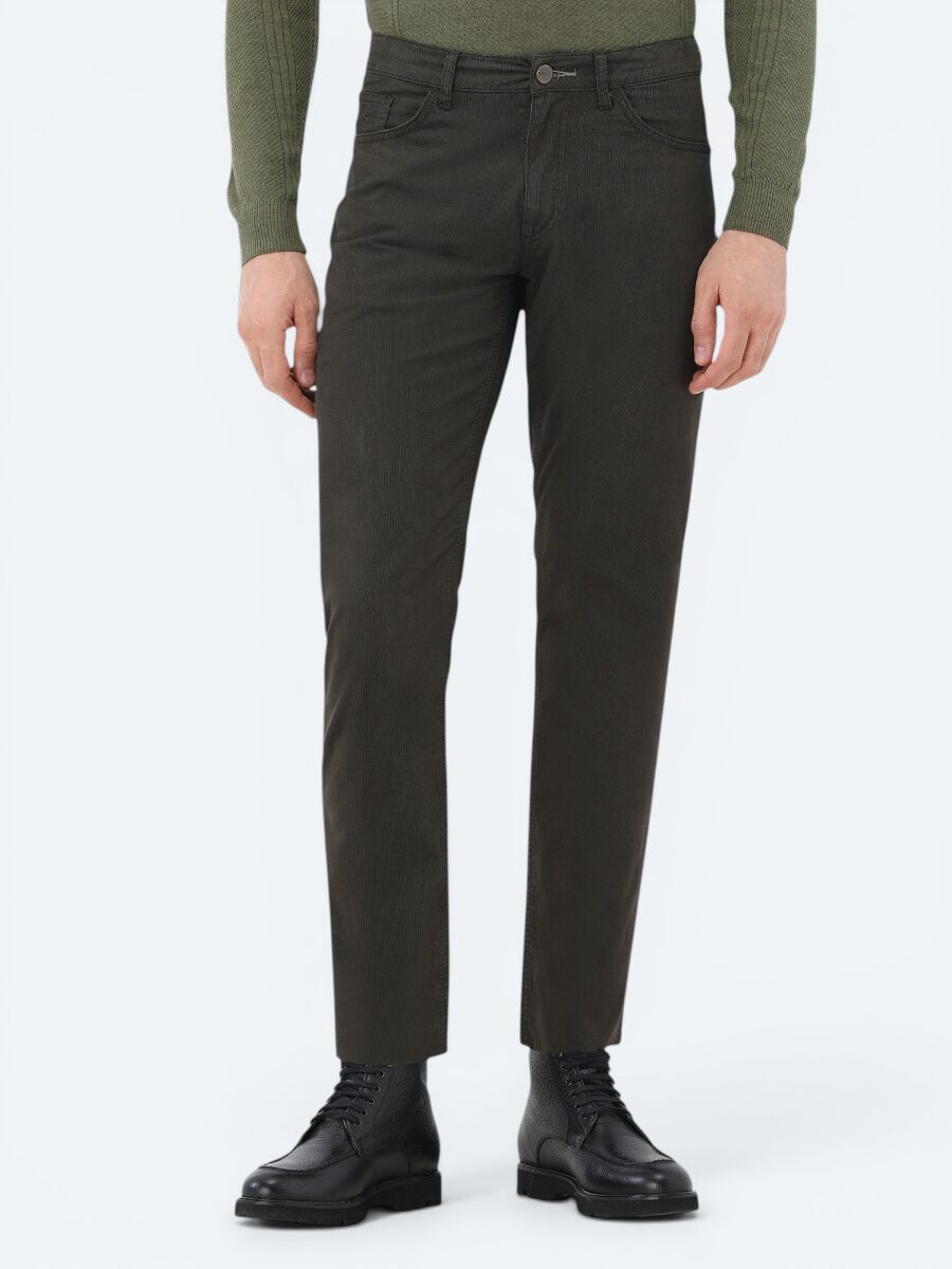 Haki Dokuma Slim Fit Casual Pamuk Karışımlı Pantolon - 2