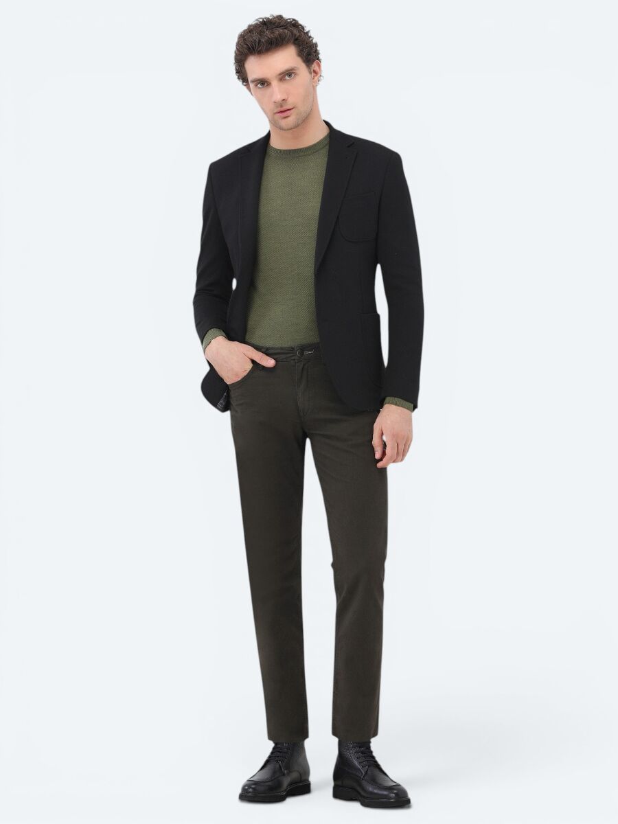 Haki Dokuma Slim Fit Casual Pamuk Karışımlı Pantolon - 3