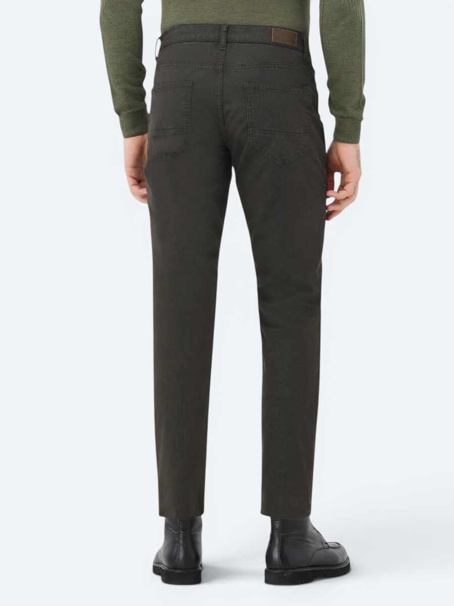 Haki Dokuma Slim Fit Casual Pamuk Karışımlı Pantolon - 5