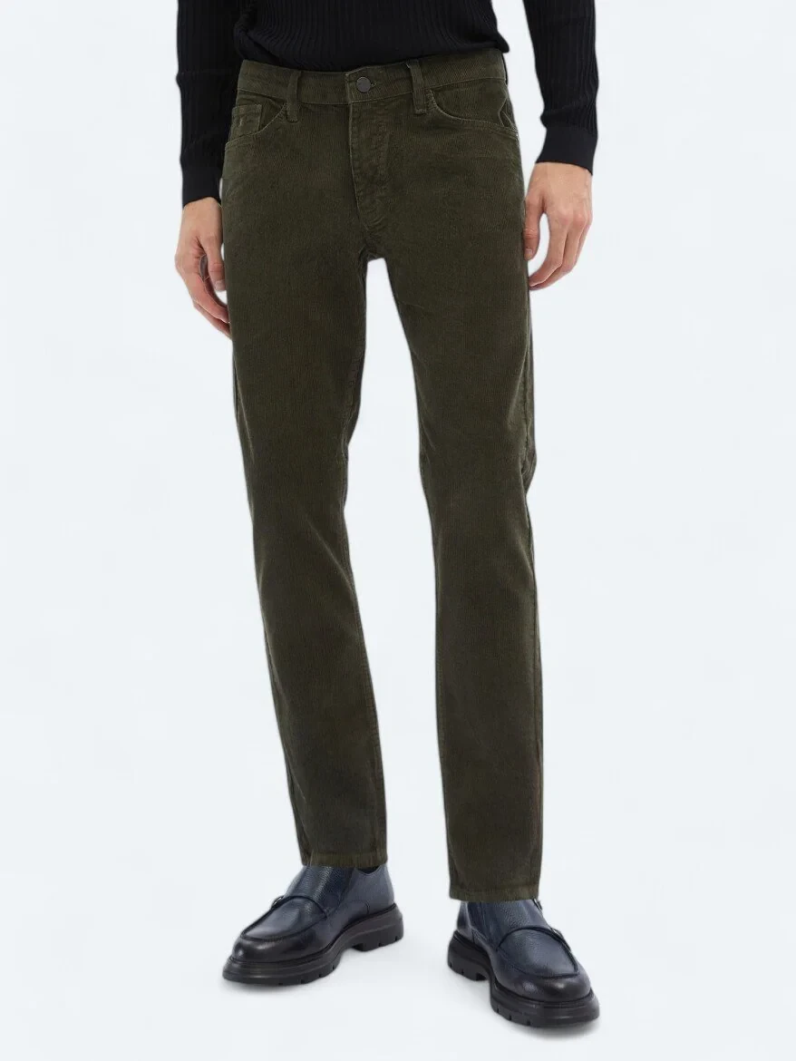 Haki Dokuma Slim Fit Kadife Casual Pamuk Karışımlı Pantolon 