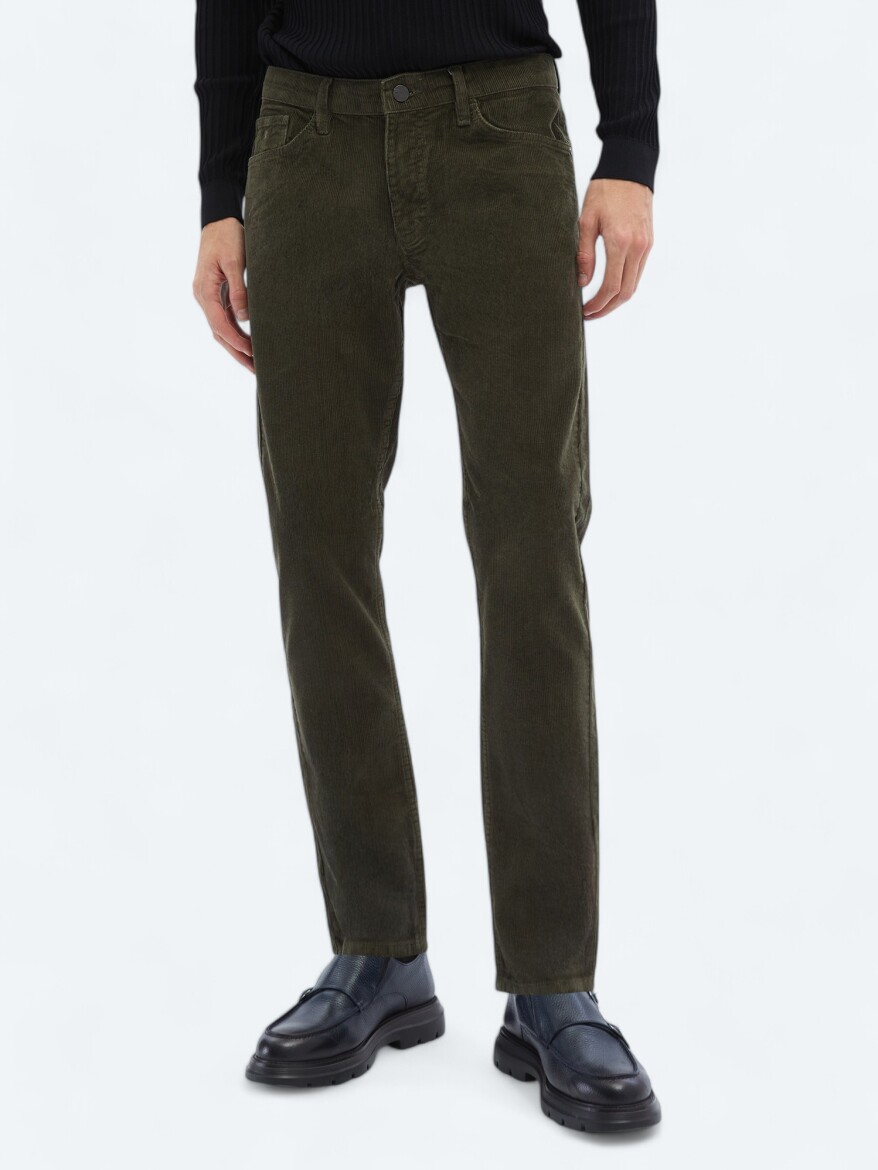 Haki Dokuma Slim Fit Kadife Casual Pamuk Karışımlı Pantolon - 4