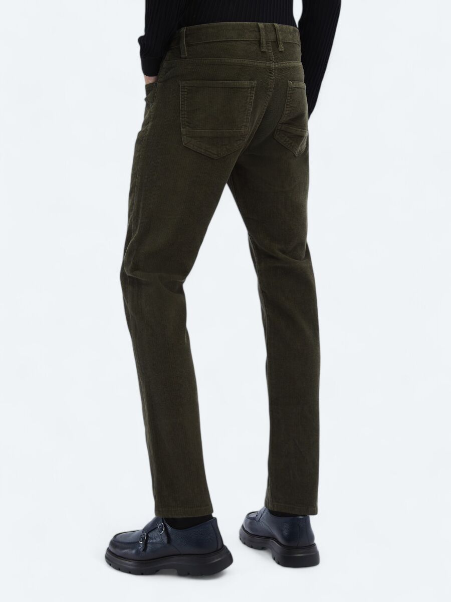 Haki Dokuma Slim Fit Kadife Casual Pamuk Karışımlı Pantolon - 6