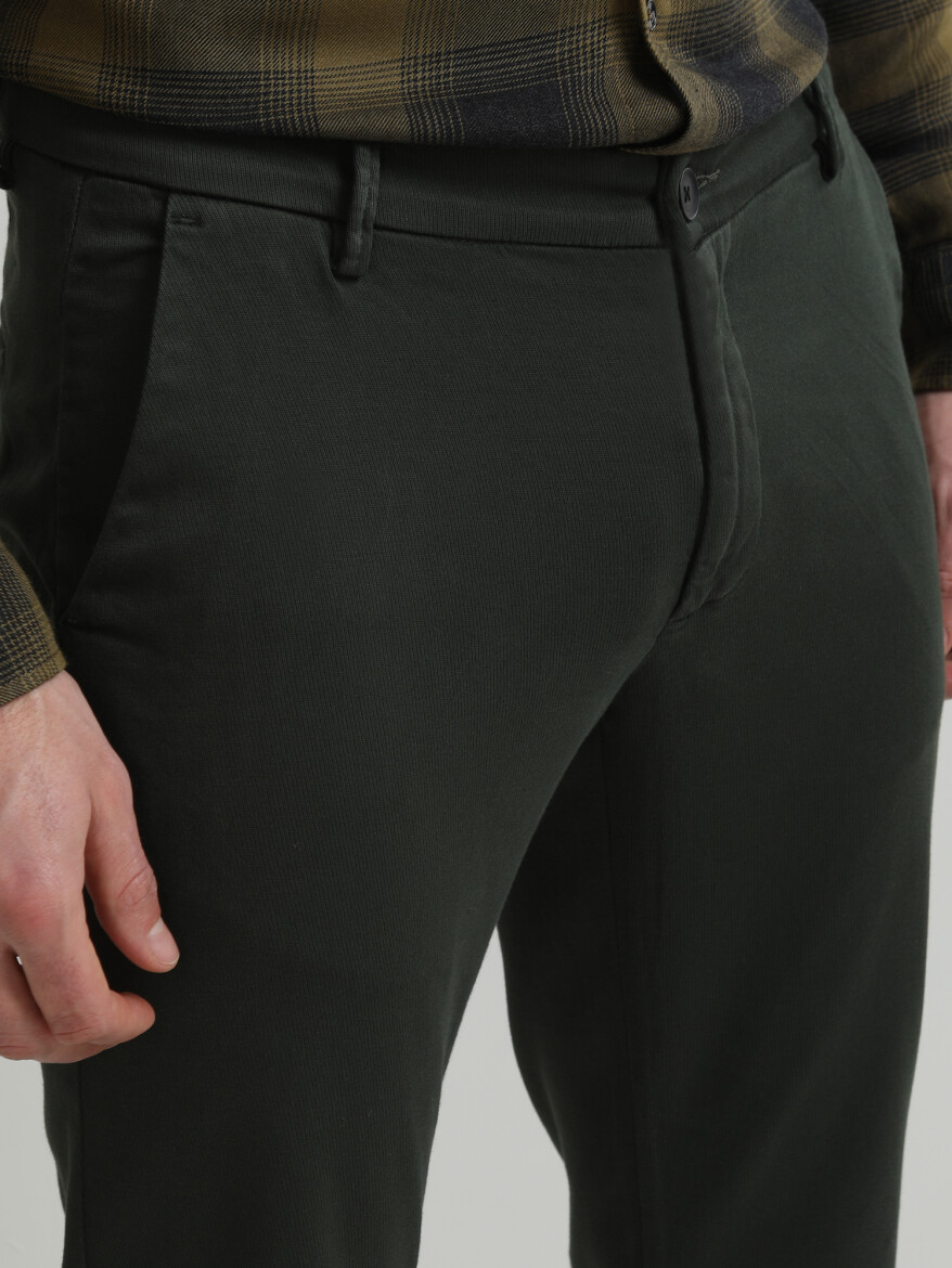 Haki Dokuma Slim Fit Smart Casual Pamuk Karışımlı Pantolon - 1