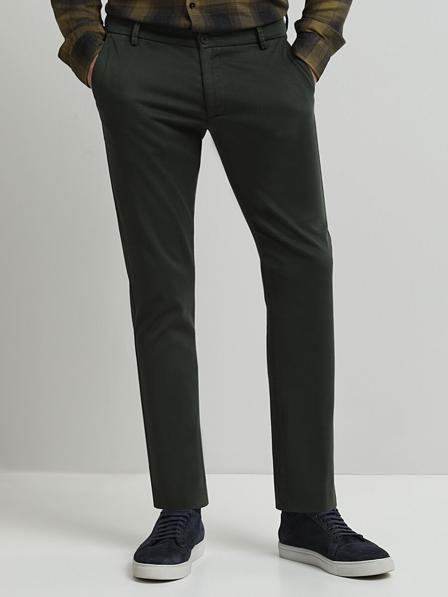 Haki Dokuma Slim Fit Smart Casual Pamuk Karışımlı Pantolon - 3