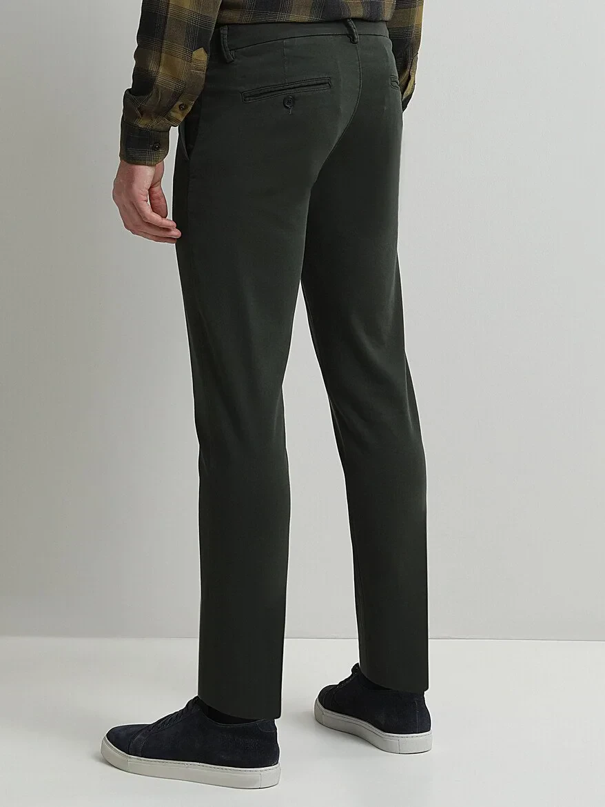 Haki Dokuma Slim Fit Smart Casual Pamuk Karışımlı Pantolon - 4