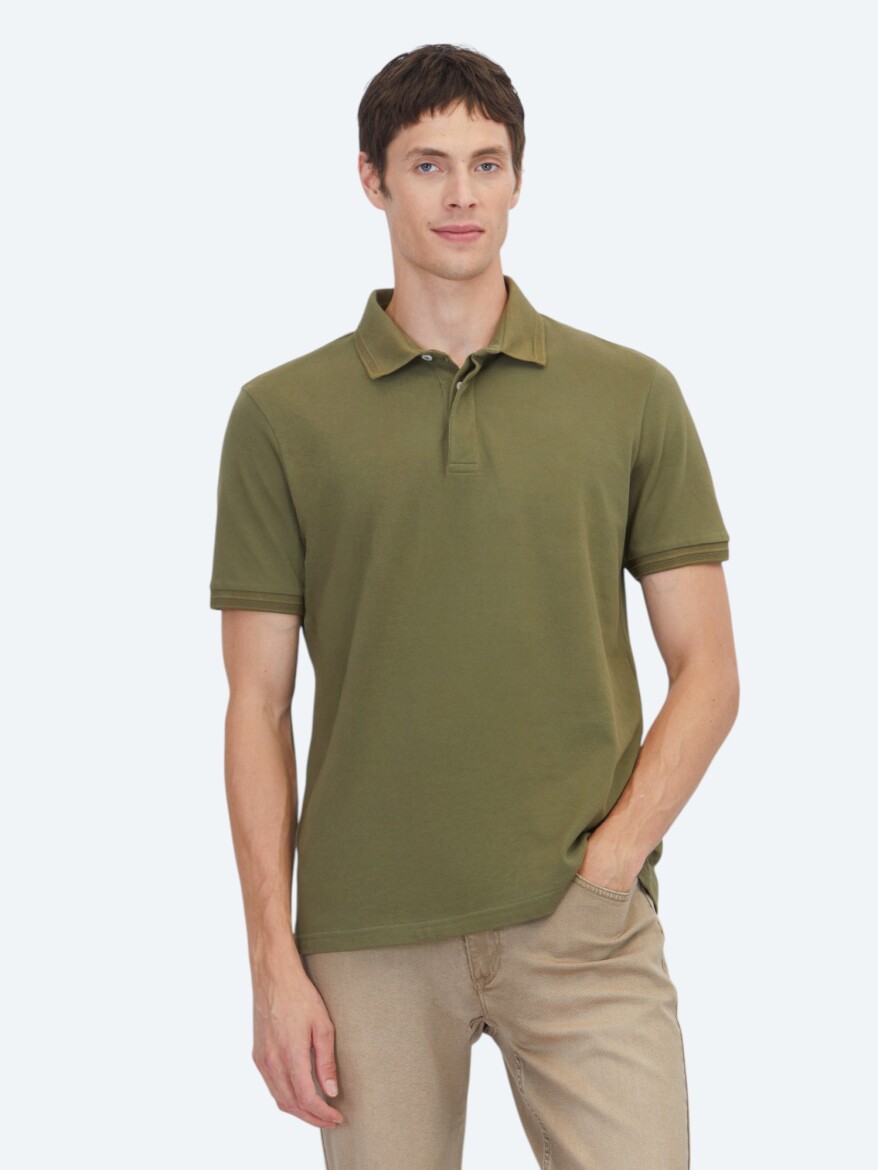 Haki Düz %100 Pamuk T-Shirt - KİP