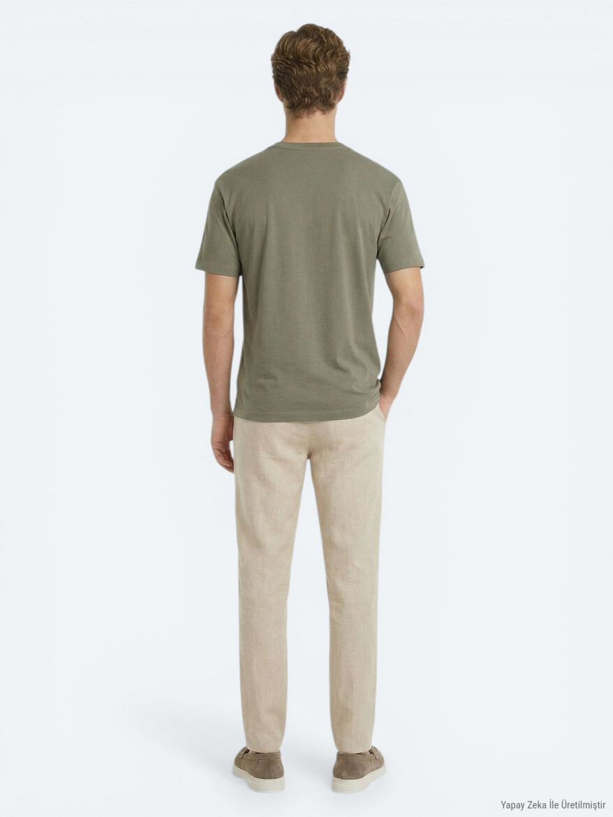 Haki Düz %100 Pamuk T-Shirt - 5