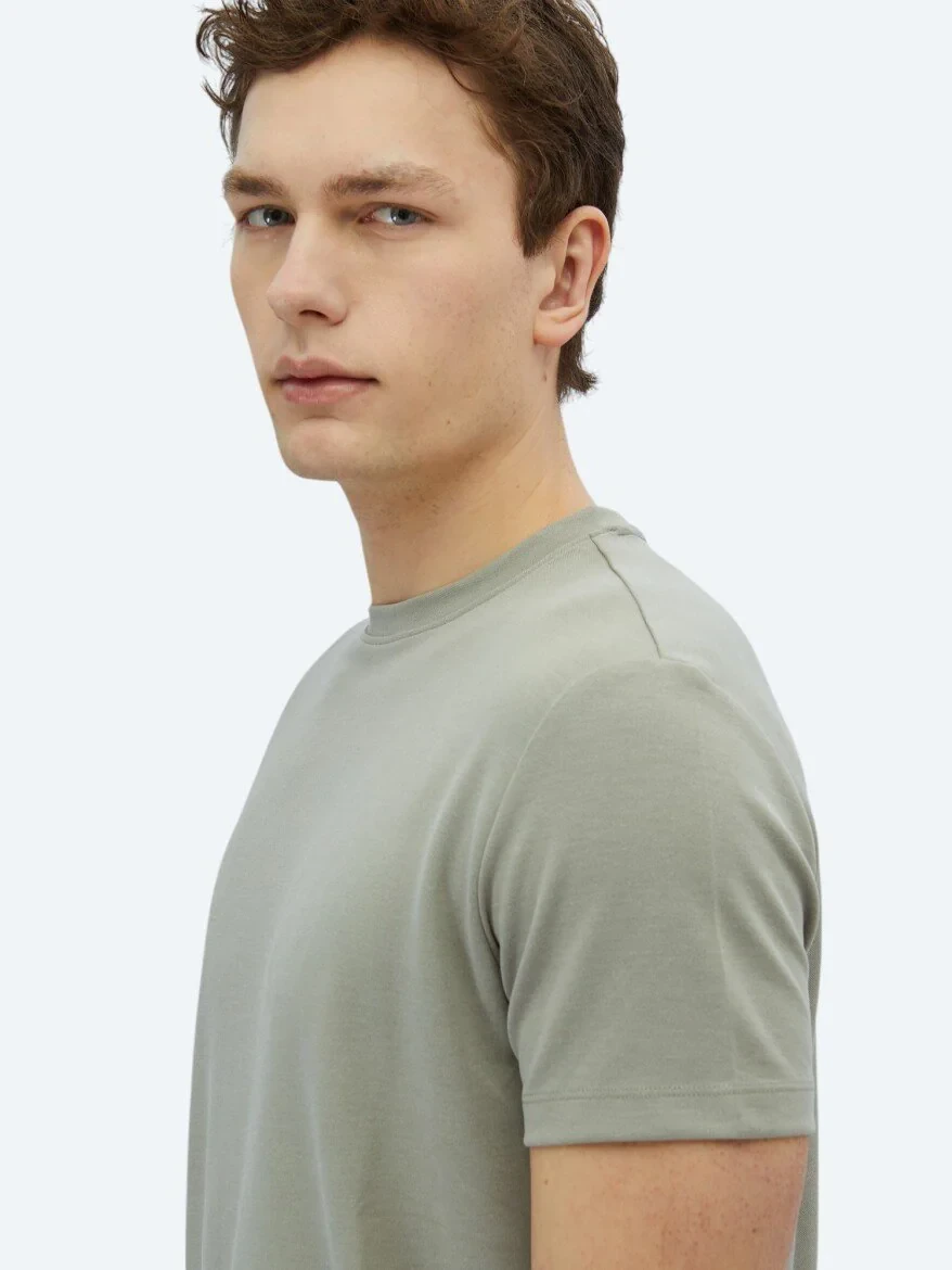 Haki Düz Bisiklet Yaka T-Shirt 