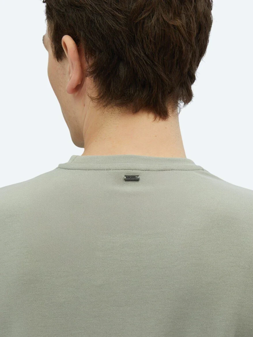 Haki Düz Bisiklet Yaka T-Shirt - 5