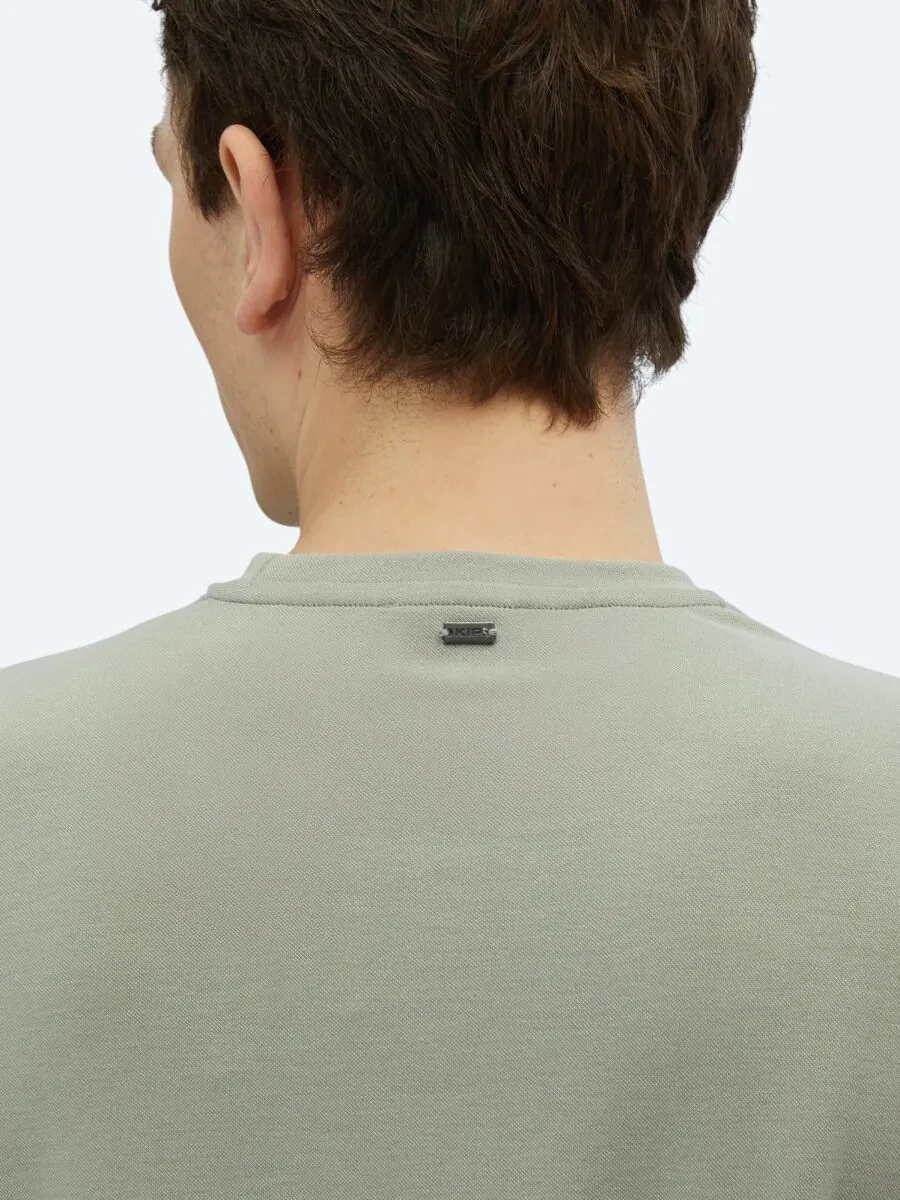 Haki Düz Bisiklet Yaka T-Shirt - 5