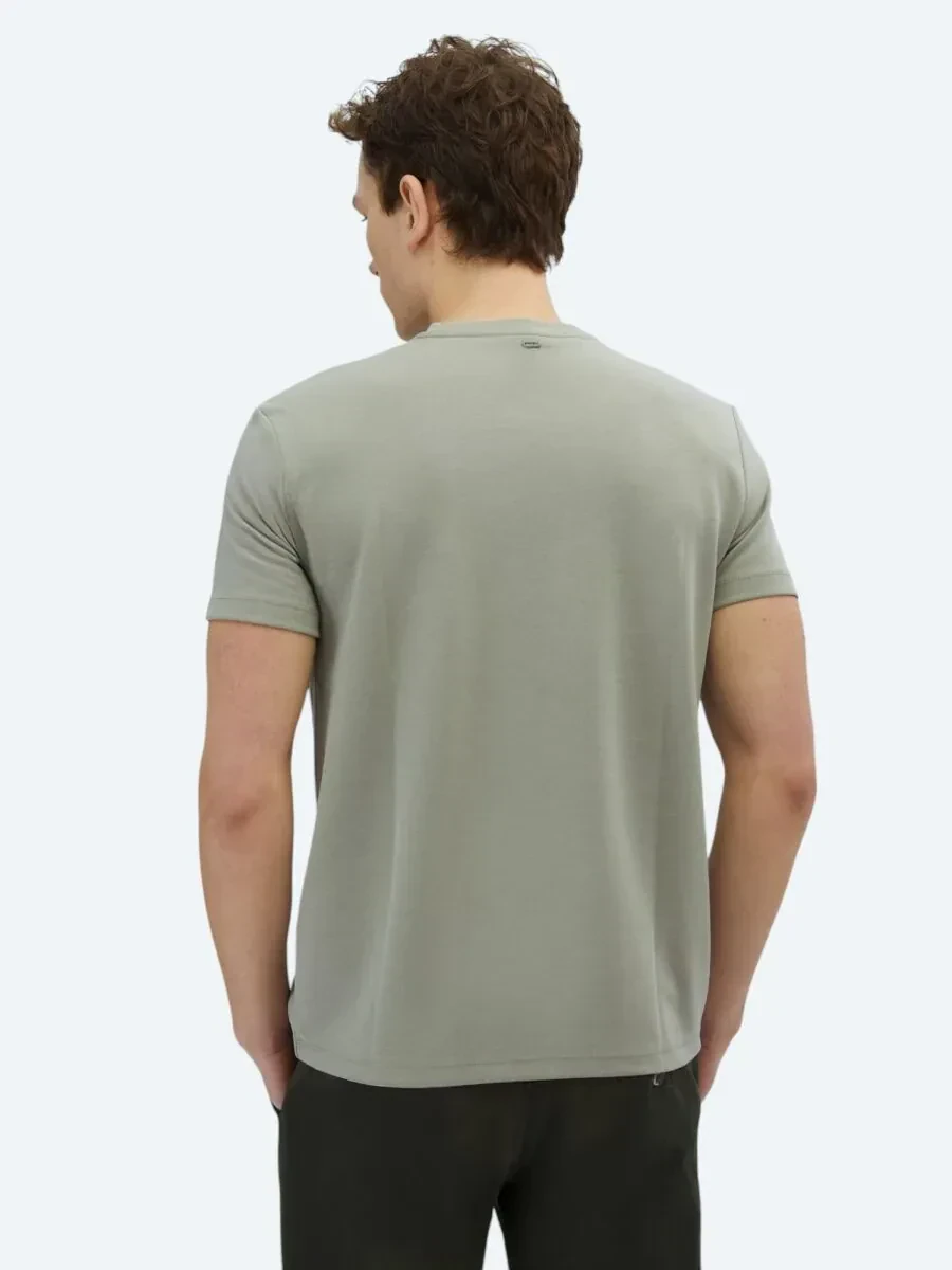 Haki Düz Bisiklet Yaka T-Shirt - 6
