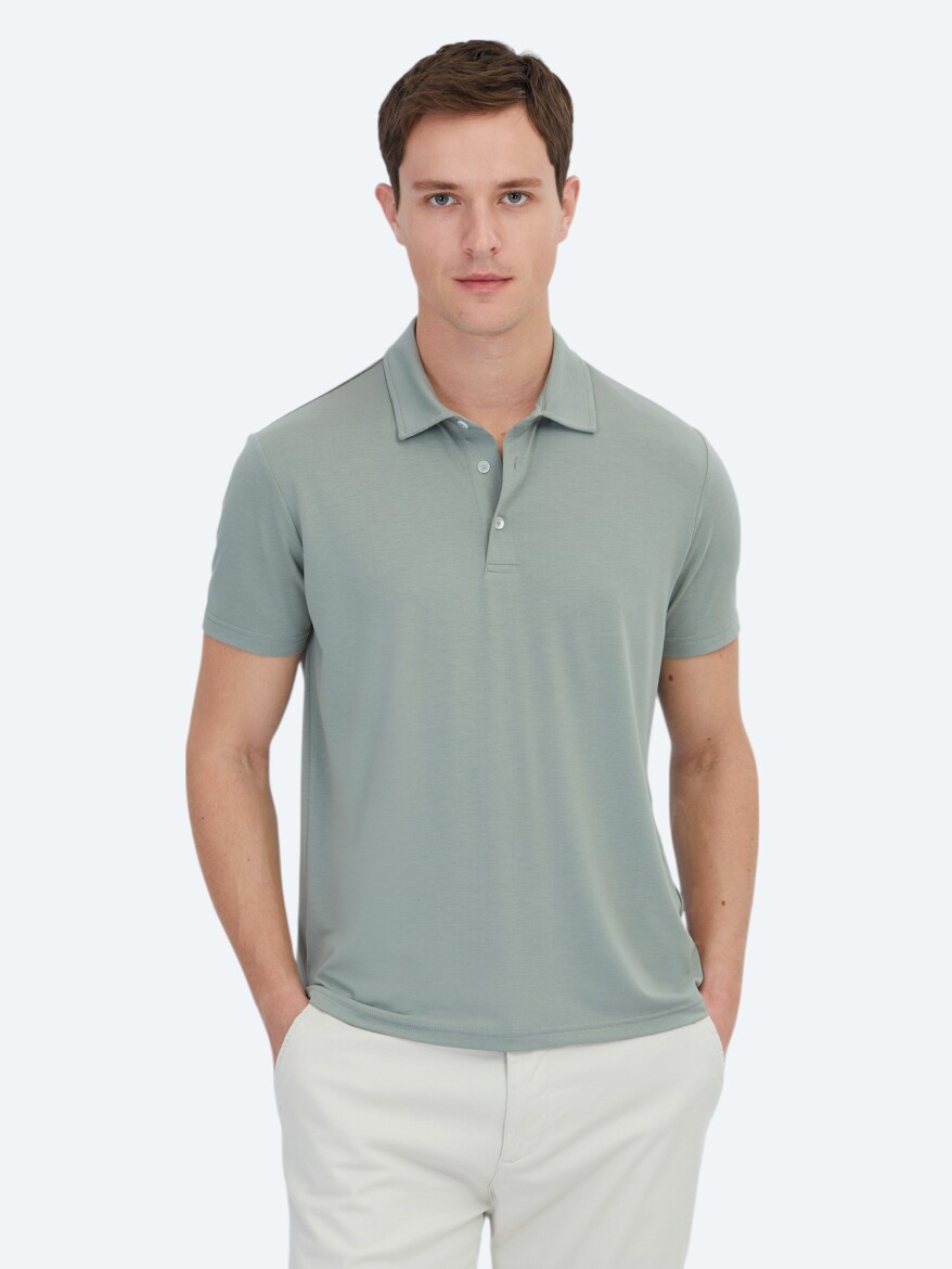 Haki Düz Çevre Dostu Polo Yaka T-Shirt - KİP