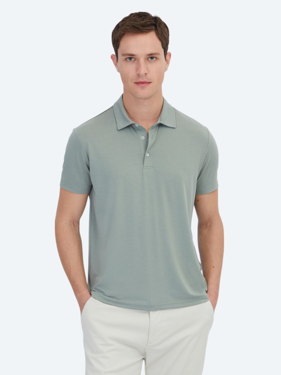 Haki Düz Çevre Dostu Polo Yaka T-Shirt - 1