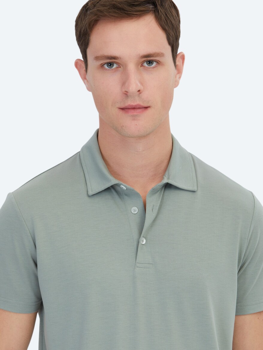 Haki Düz Çevre Dostu Polo Yaka T-Shirt - 3