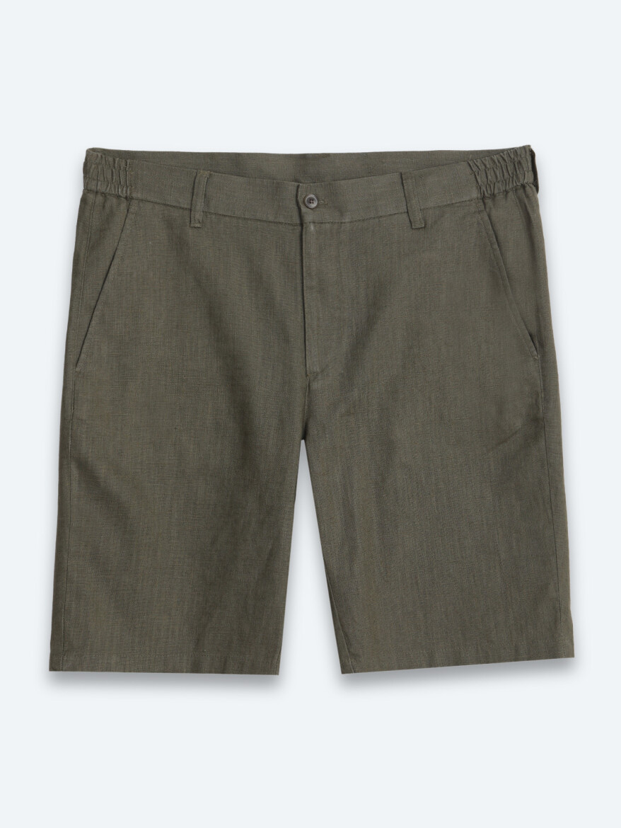 Haki Düz Dokuma Jogging Fit Casual Pamuk Karışımlı Bermuda - 6