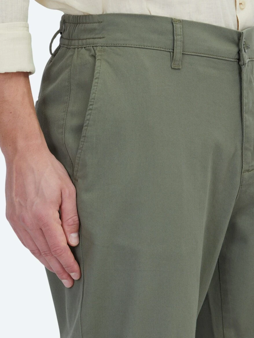 Haki Düz Dokuma Jogging Fit Casual Pamuk Karışımlı Pantolon 