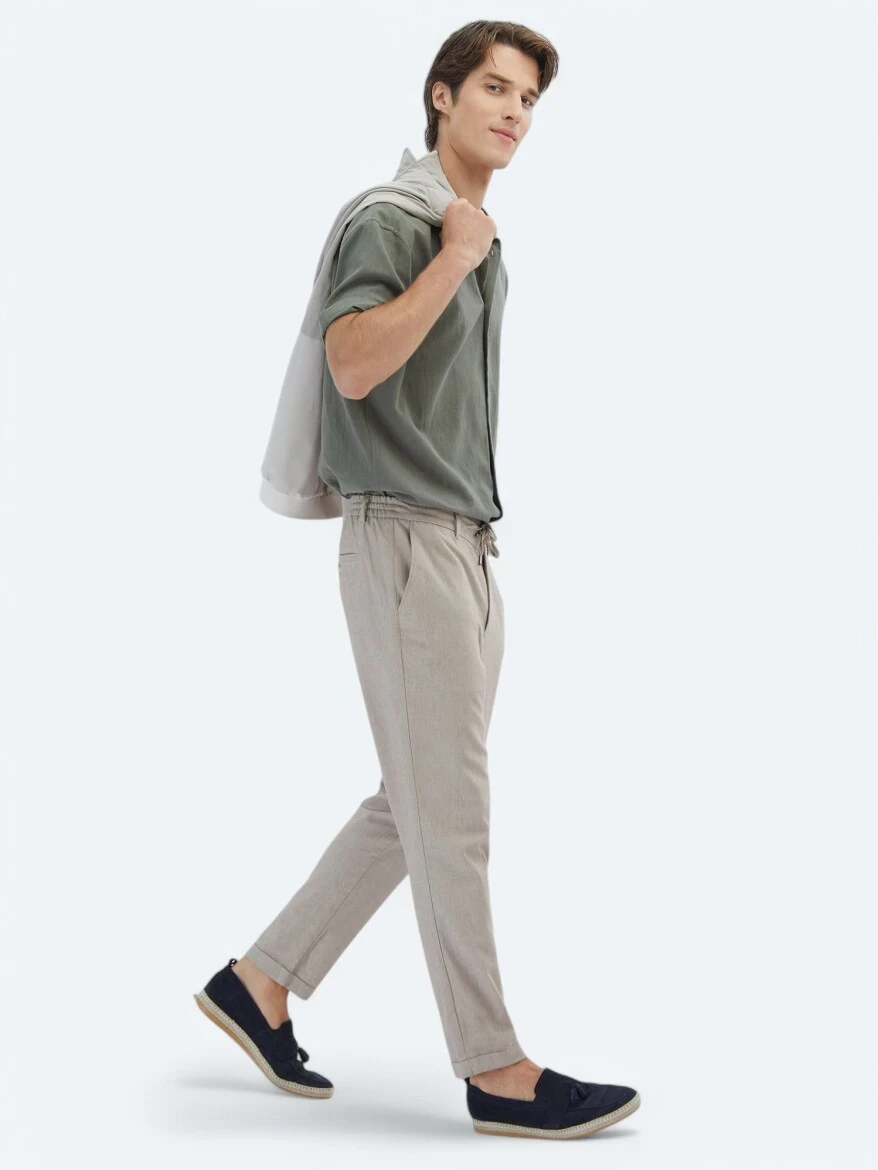 Haki Düz Dokuma Jogging Fit Casual Pamuk Karışımlı Pantolon 