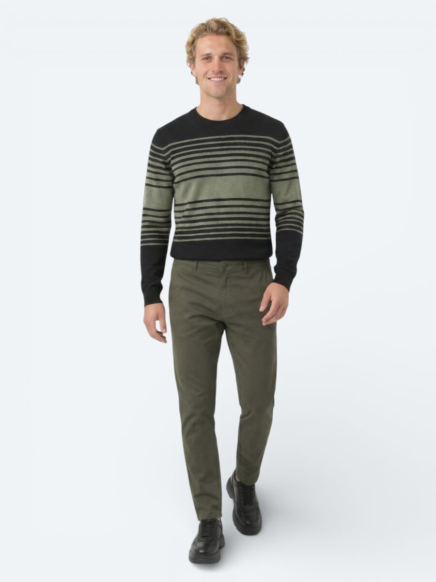 Haki Düz Dokuma Jogging Fit Casual Pamuk Karışımlı Pantolon - 1