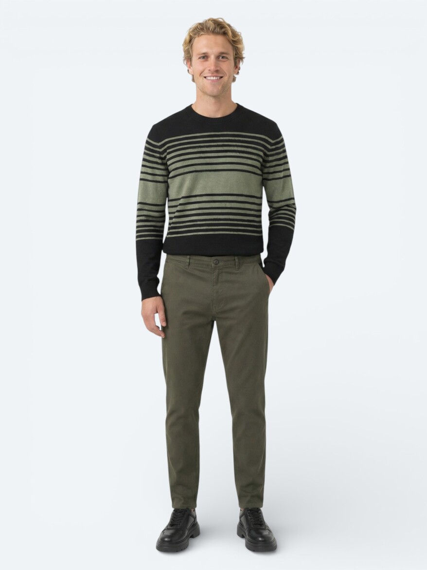 Haki Düz Dokuma Jogging Fit Casual Pamuk Karışımlı Pantolon - 3