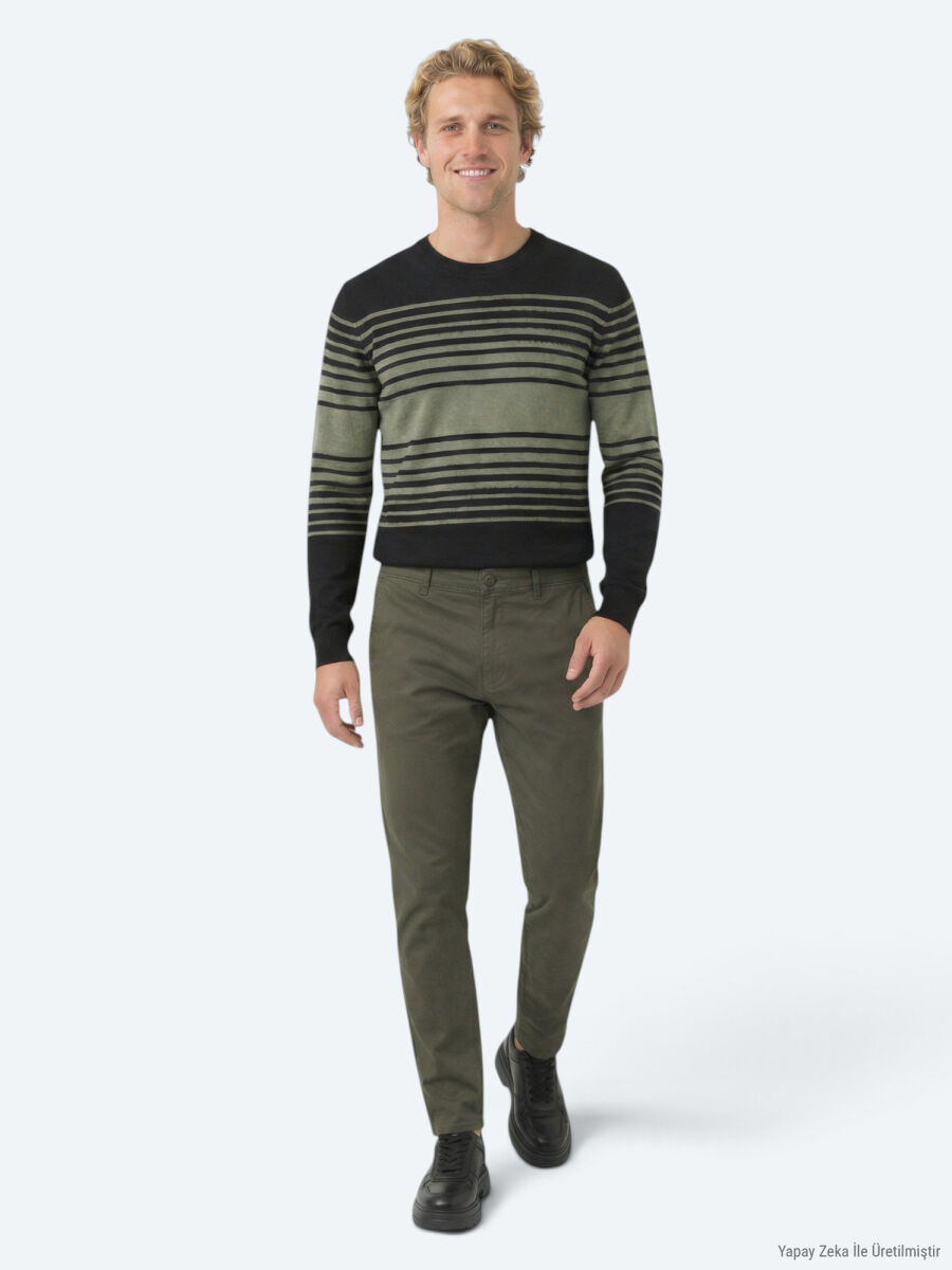 Haki Düz Dokuma Jogging Fit Casual Pamuk Karışımlı Pantolon - 1