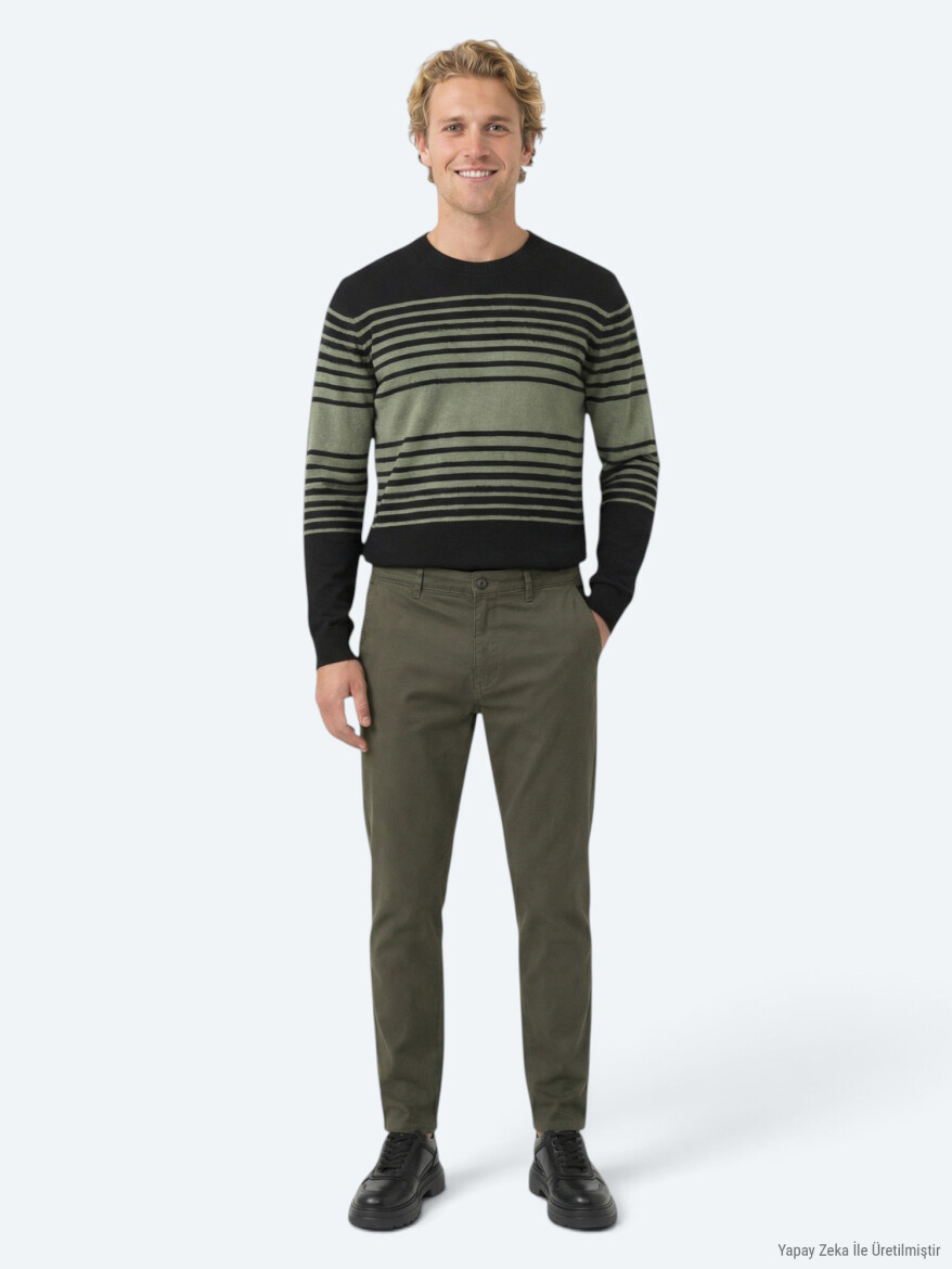 Haki Düz Dokuma Jogging Fit Casual Pamuk Karışımlı Pantolon - 3