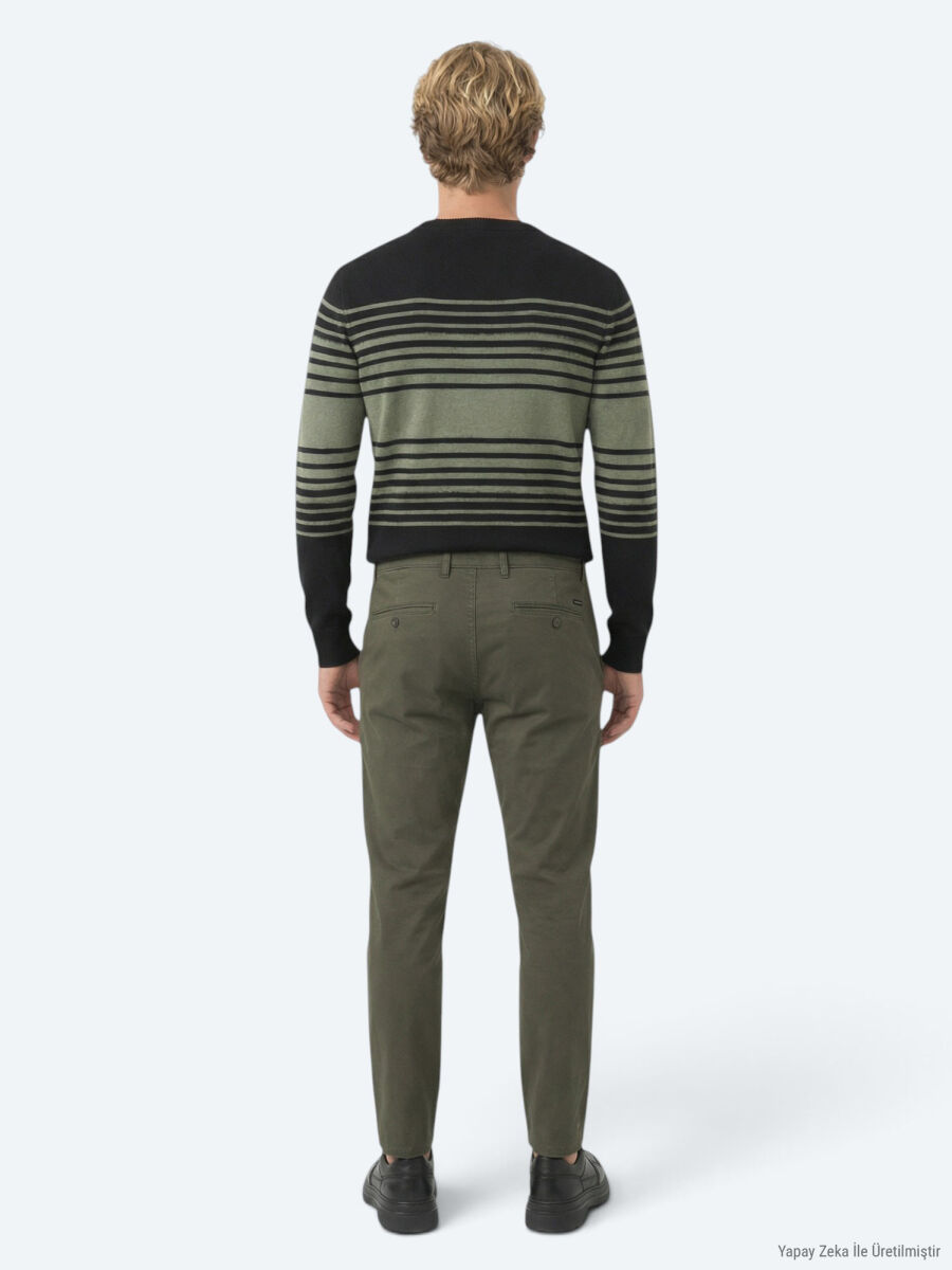 Haki Düz Dokuma Jogging Fit Casual Pamuk Karışımlı Pantolon - 4