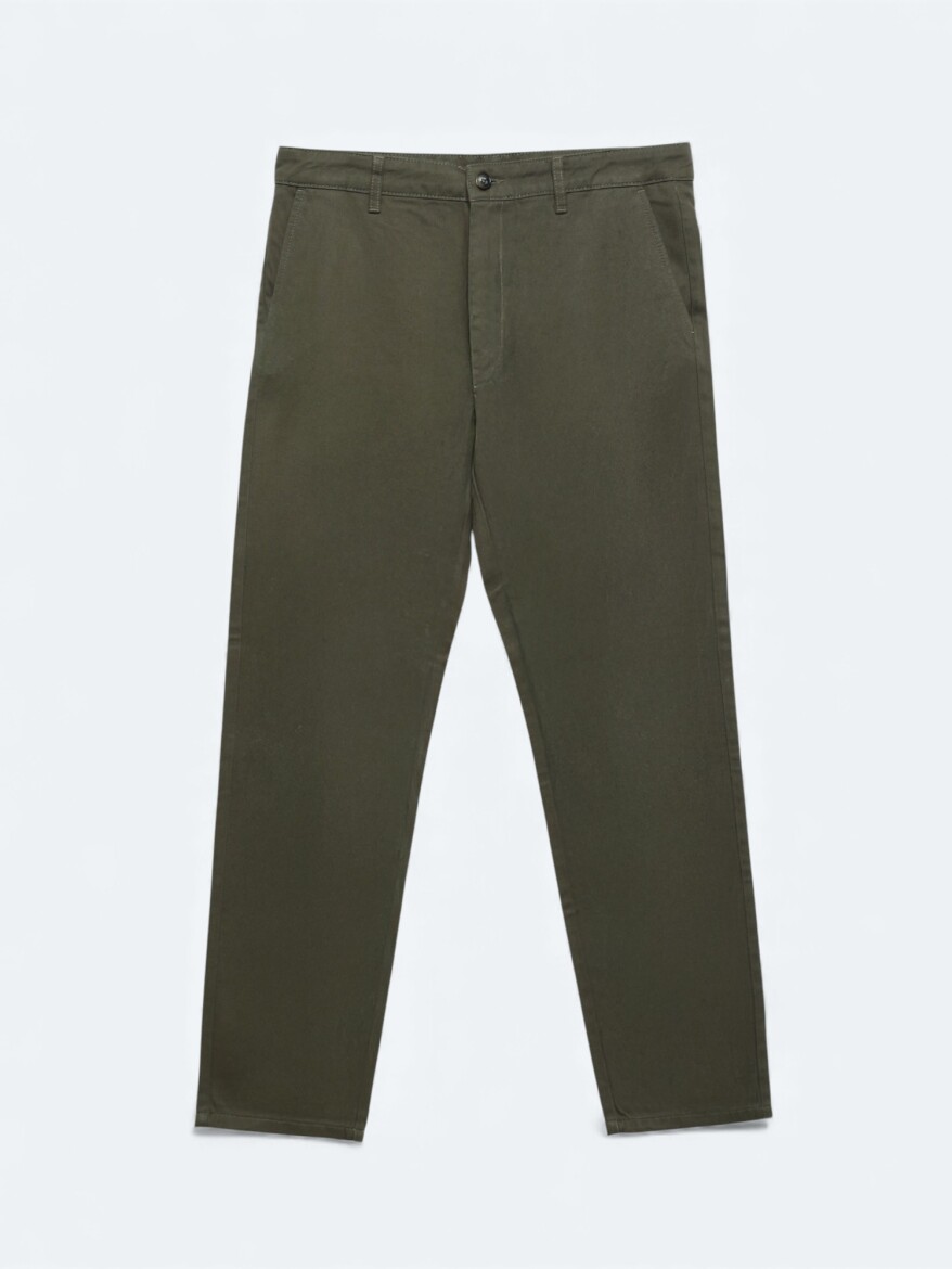 Haki Düz Dokuma Jogging Fit Casual Pamuk Karışımlı Pantolon - 5