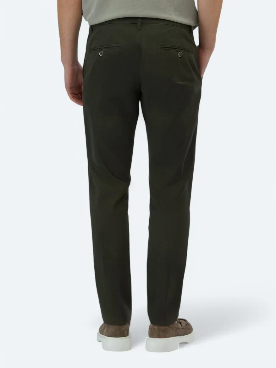Haki Düz Dokuma Regular Fit Casual Pamuk Karışımlı Pantolon - 5