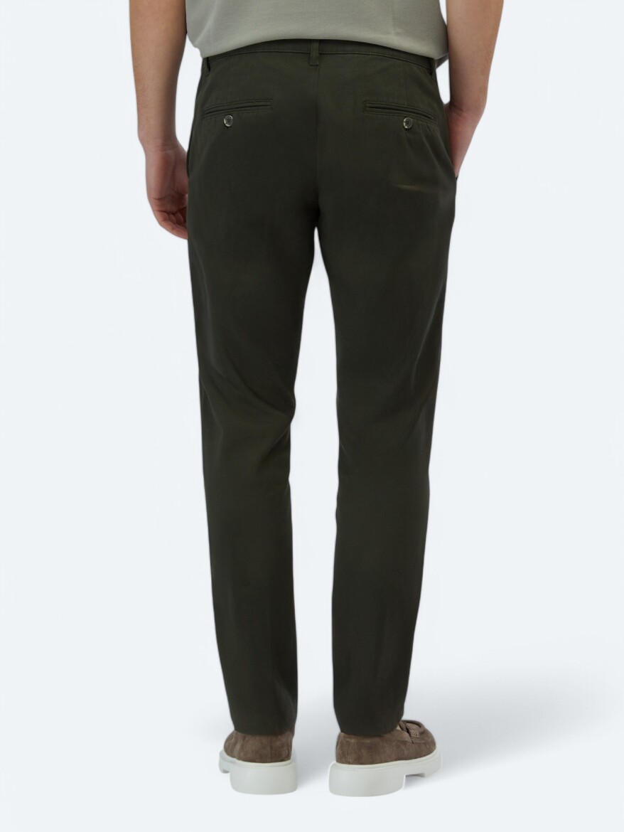 Haki Düz Dokuma Regular Fit Casual Pamuk Karışımlı Pantolon - 5