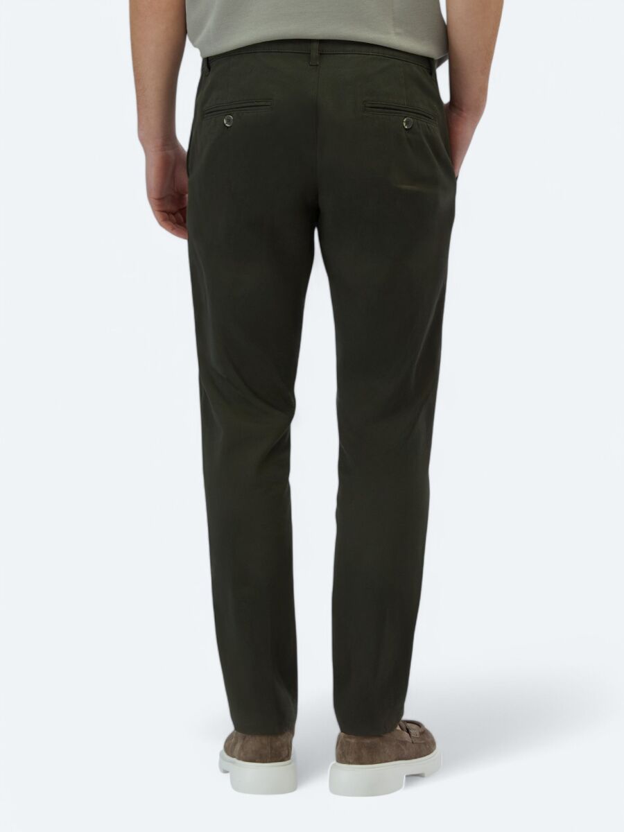 Haki Düz Dokuma Regular Fit Casual Pamuk Karışımlı Pantolon - 5