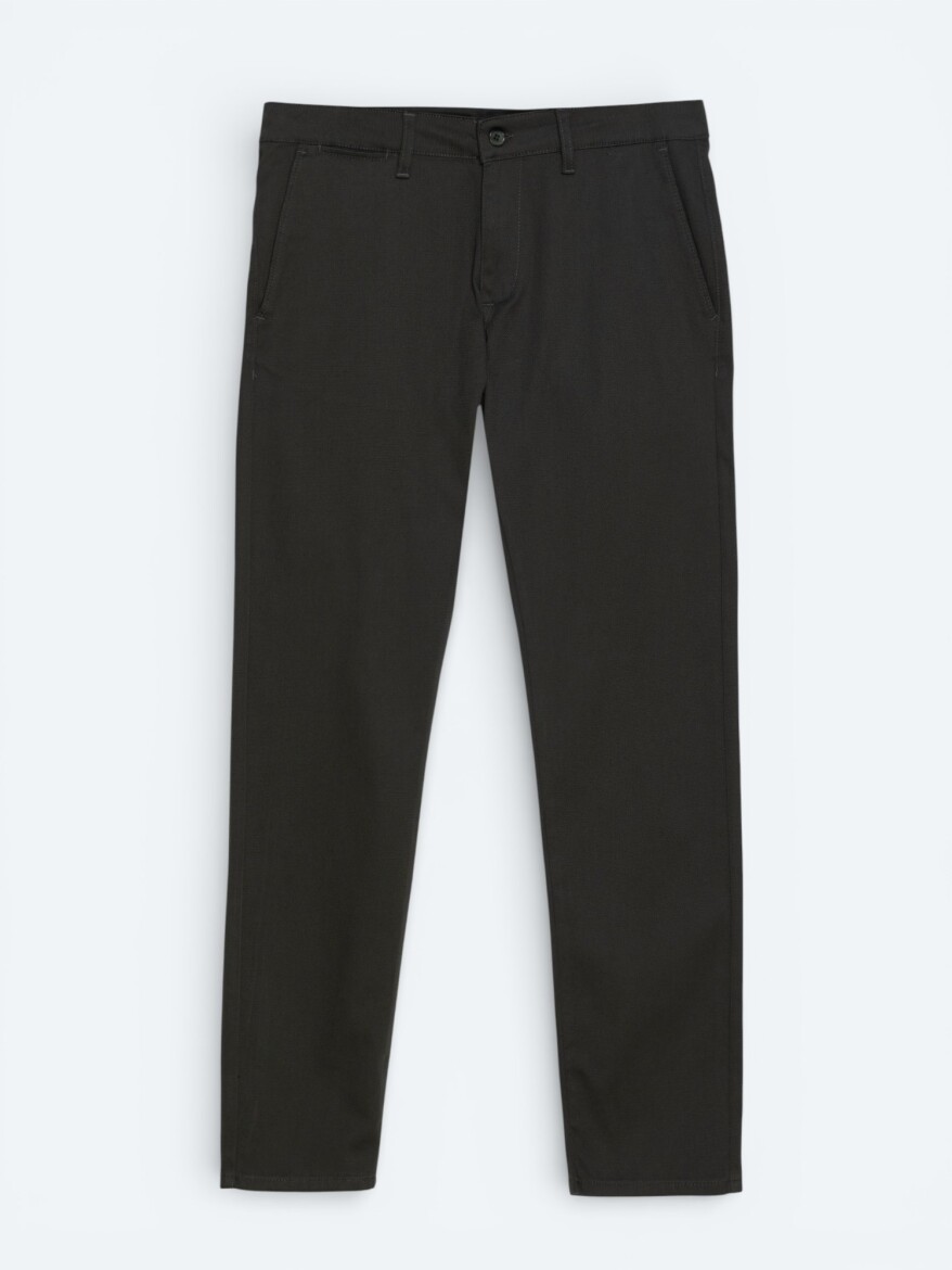 Haki Düz Dokuma Regular Fit Casual Pamuk Karışımlı Pantolon - 5