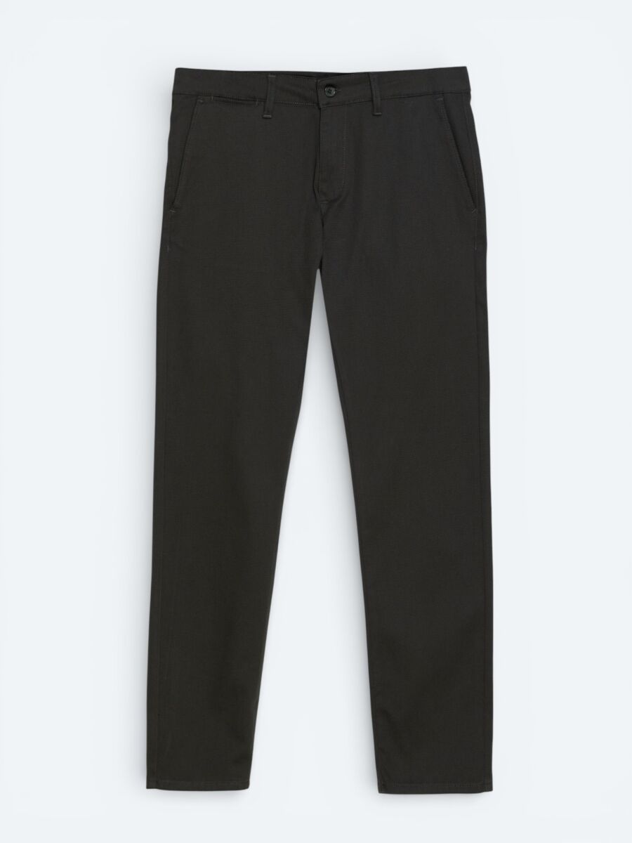 Haki Düz Dokuma Regular Fit Casual Pamuk Karışımlı Pantolon - 5