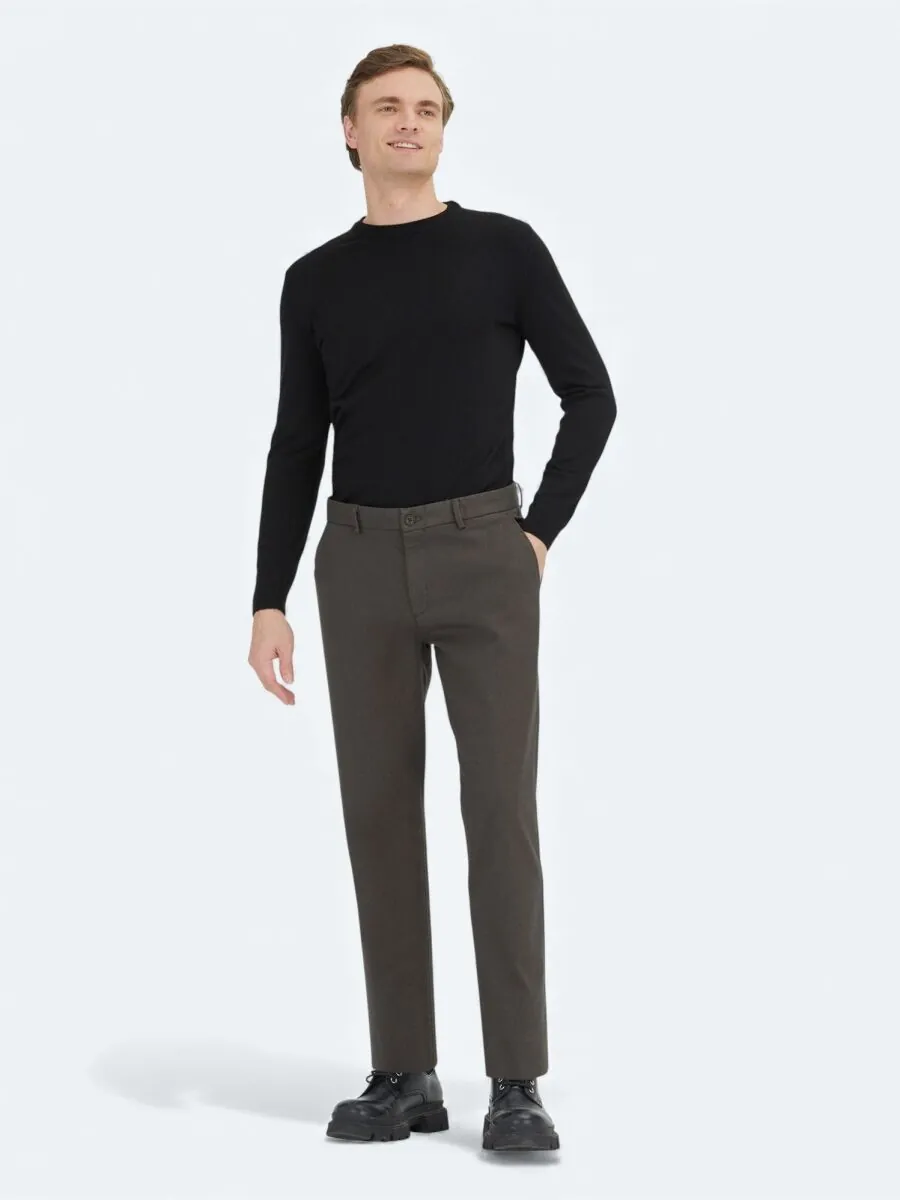 Haki Düz Dokuma Regular Fit Casual Pamuk Karışımlı Pantolon - 1