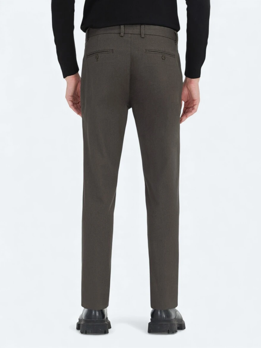 Haki Düz Dokuma Regular Fit Casual Pamuk Karışımlı Pantolon - 4