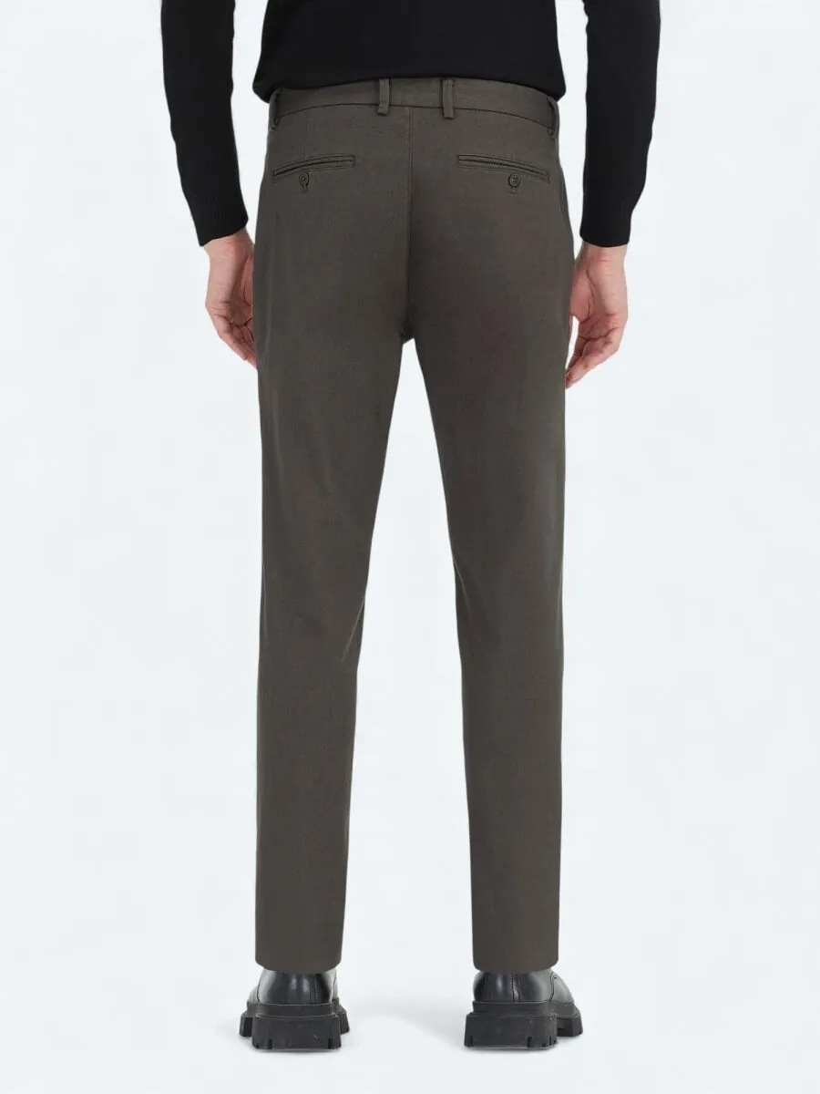 Haki Düz Dokuma Regular Fit Casual Pamuk Karışımlı Pantolon - 4