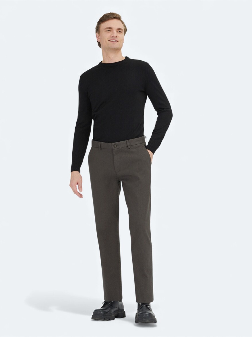 Haki Düz Dokuma Regular Fit Casual Pamuk Karışımlı Pantolon - KİP