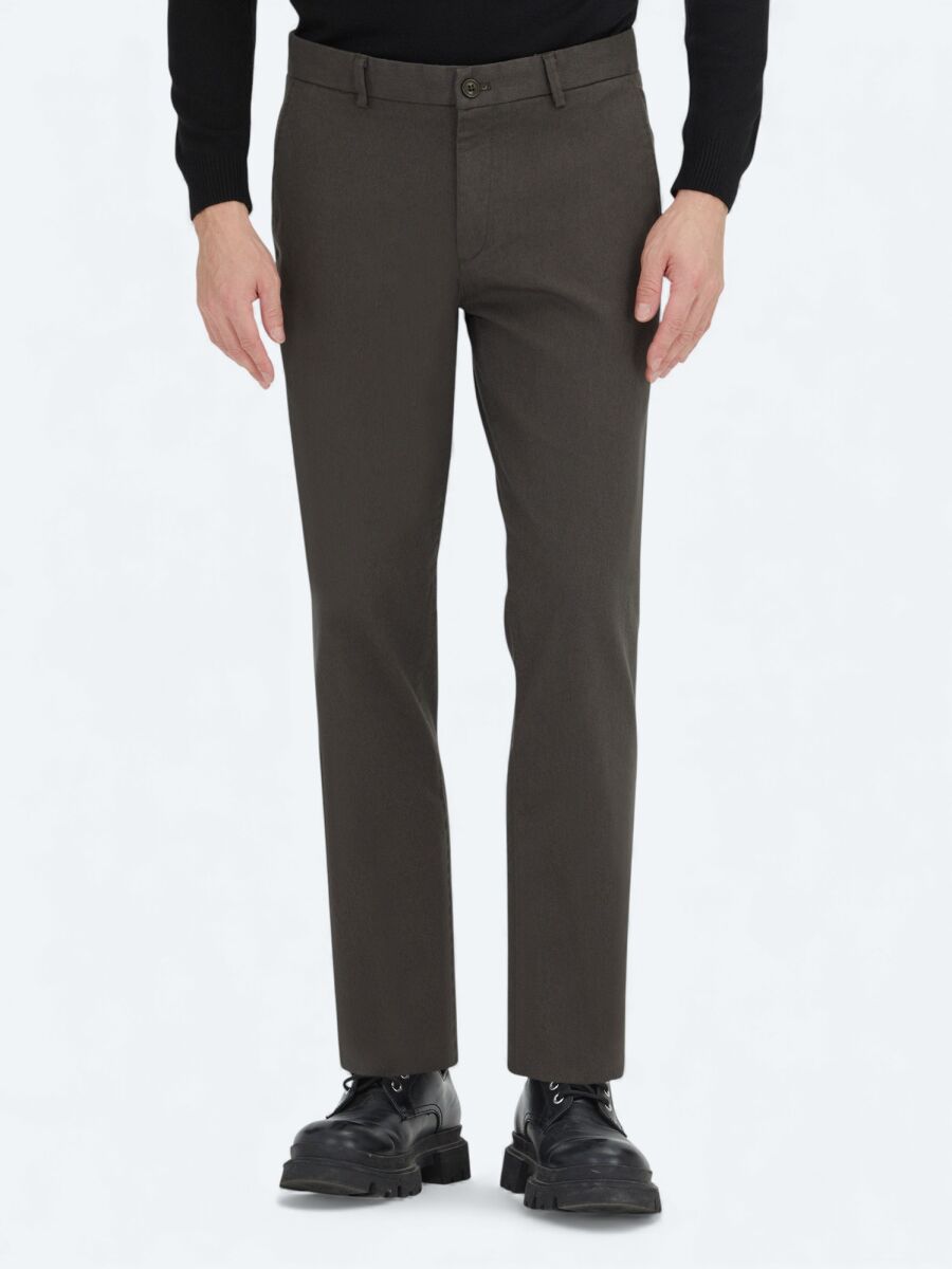 Haki Düz Dokuma Regular Fit Casual Pamuk Karışımlı Pantolon - 2