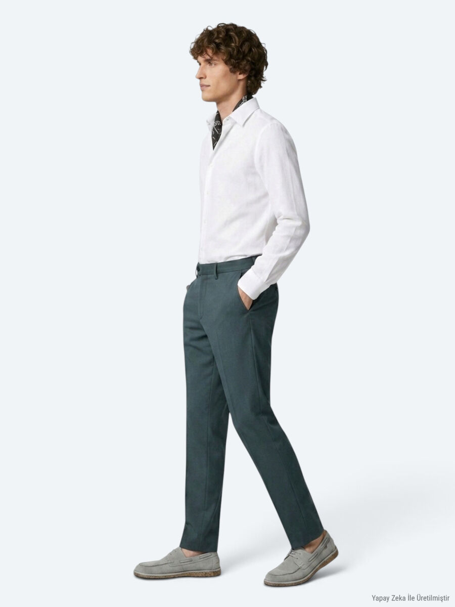 Haki Düz Dokuma Regular Fit Casual Pantolon - 4
