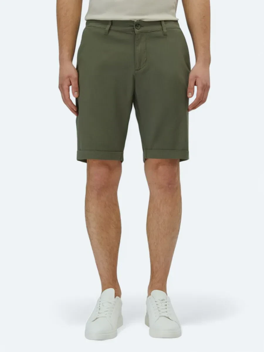 Haki Düz Dokuma Slim Fit Casual Pamuk Karışımlı Bermuda - 2