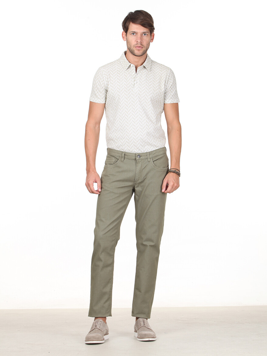 Haki Düz Dokuma Slim Fit Casual Pamuk Karışımlı Pantolon - 2