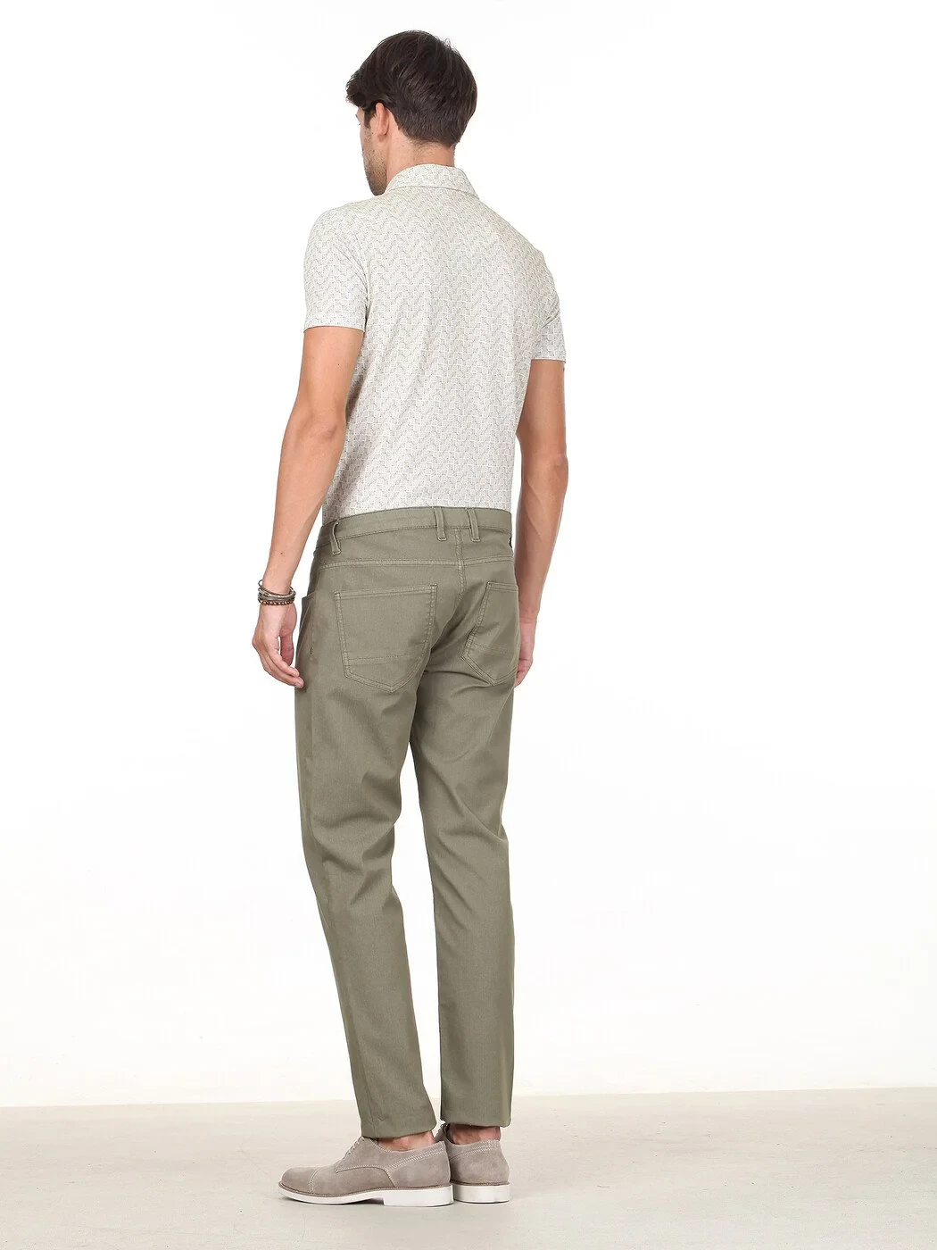 Haki Düz Dokuma Slim Fit Casual Pamuk Karışımlı Pantolon - 4