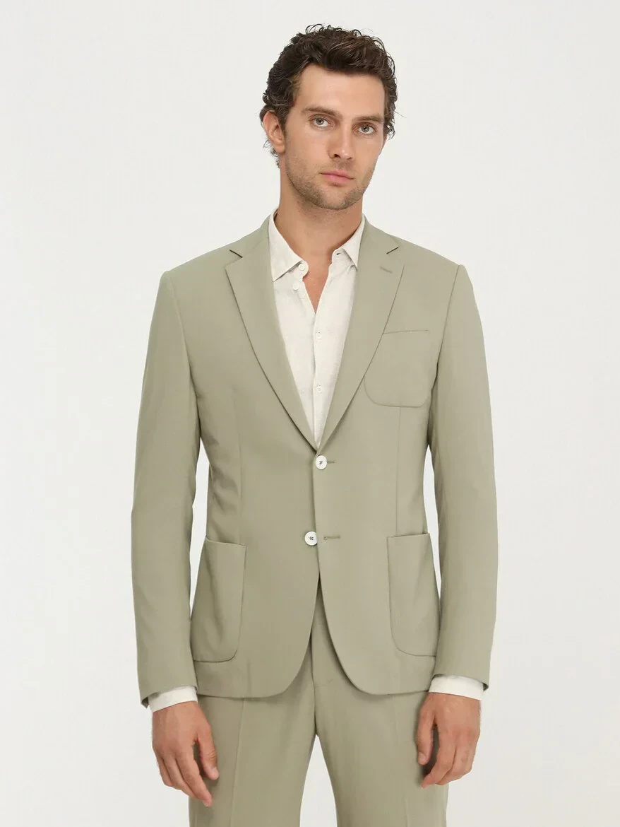 Haki Düz Modern Fit Takım Elbise - KİP