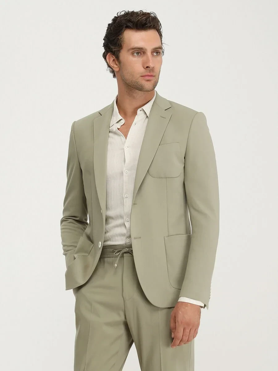 Haki Düz Modern Fit Takım Elbise - 2